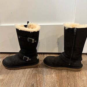 Ugg Boots - Girls size 1 - Black Shearling-Lined Boots with Buckle Detail